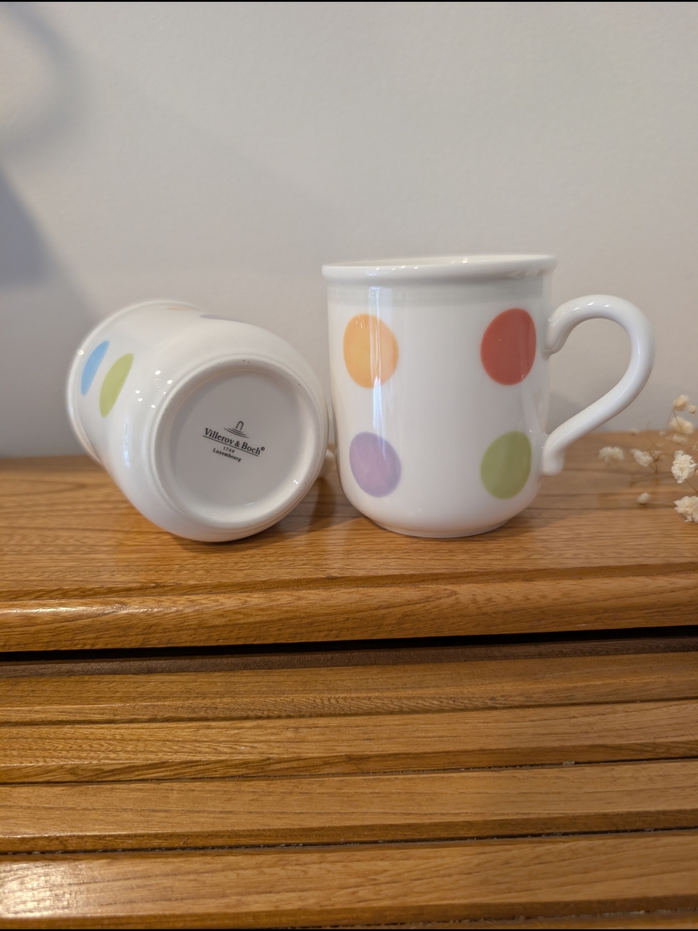 VTG Villeroy & Boch Bonjour Polka Dot Ceramic Mugs - Set of 2 - Picture 5 of 8